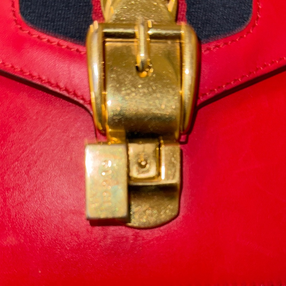 Gucci Sylvie Red Calfskin and Gold Mini Bag with Chain - Picture 9 of 16